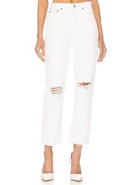 RE/DONE | 70’s Stove Pipe Straight-Leg High Rise Jeans in White Destroyed Sz. 26